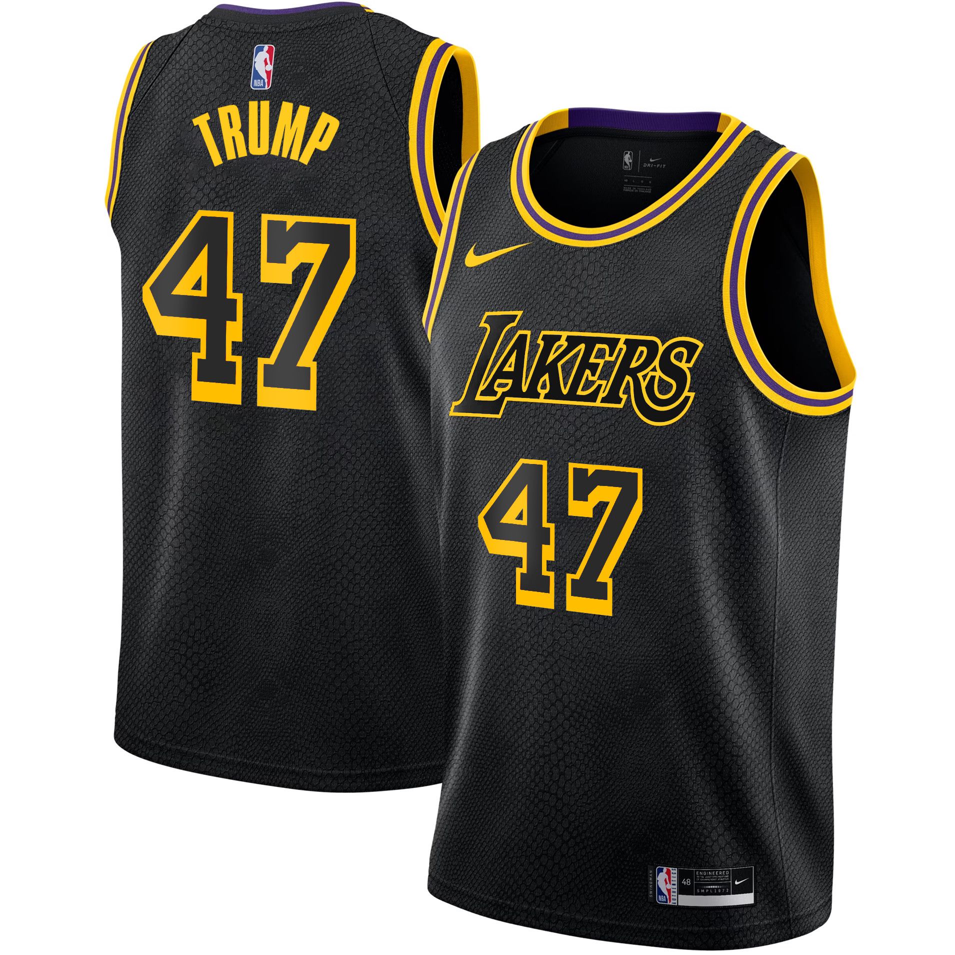 Men Los Angeles Lakers 47 Trump Black 2025 Nike Swingman NBA Jersey